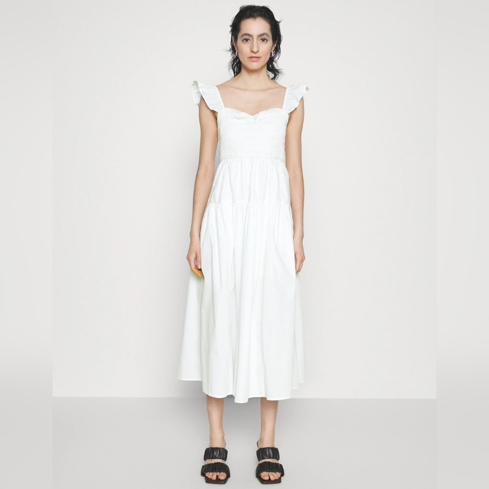 NWT Abercrombie & Fitch Smocked Ruffle Flutter Maxi Dress in White Size XS